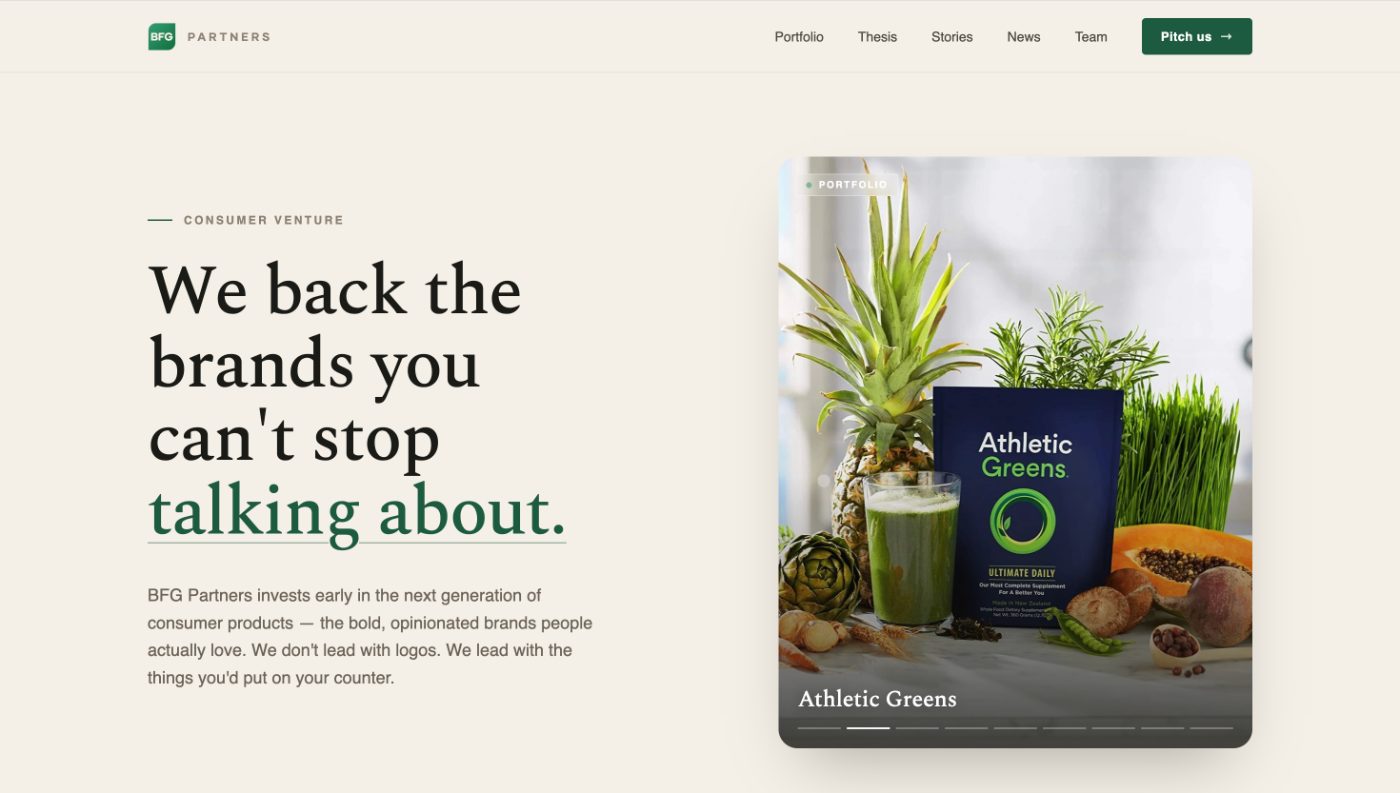 BFG Partners home page after the redesign
